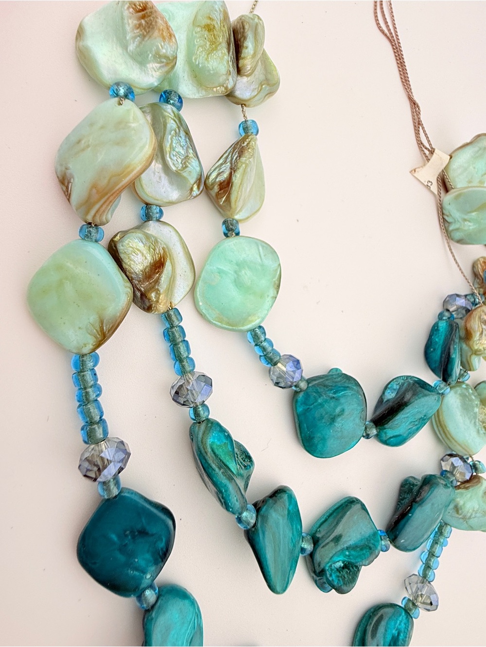 Teal & Seafoam Green 3-Strand Mother of Pearl Shell Necklace - Picture 6 of 7